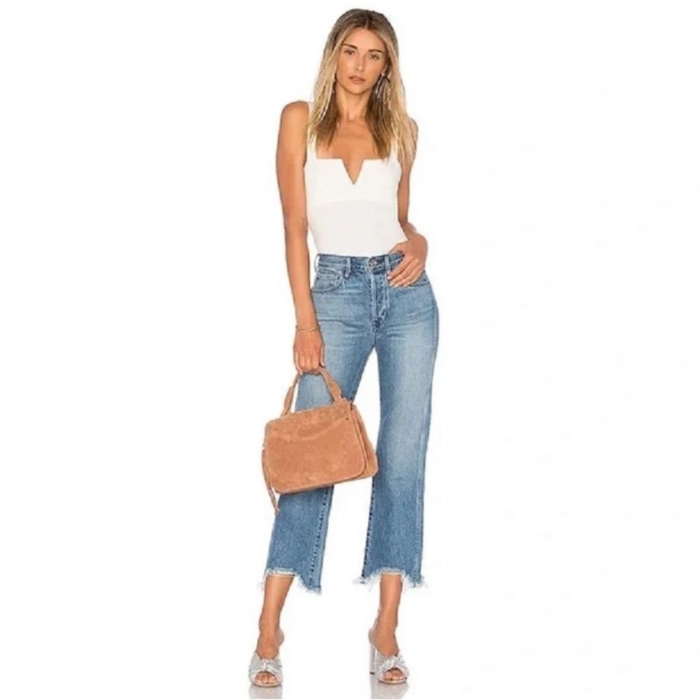 FREE PEOPLE WE THE FREE MAGGIE RIPPED CROP BUTTON FLY STRAIGHT LEG SZ 26 NWOT